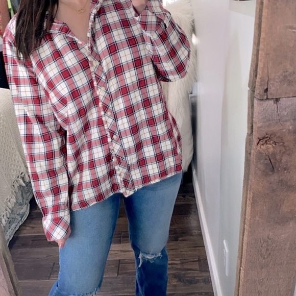 Talbots red plaid button down shirt size XLarge cotton blend - Picture 3 of 10
